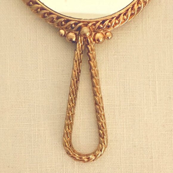 Antique Gold Hand Mirror Small Embroidered Rose Design Early 1900s Heirloom Vani - Picture 7 of 10